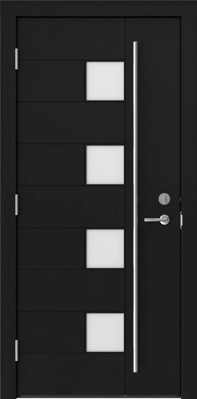 Black entrance door with a handle